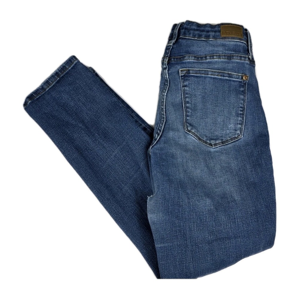 Judy Blue Jeans Womens Size 3/26 Boyfriend Fit Thermal‎ Patch Distressed Blue